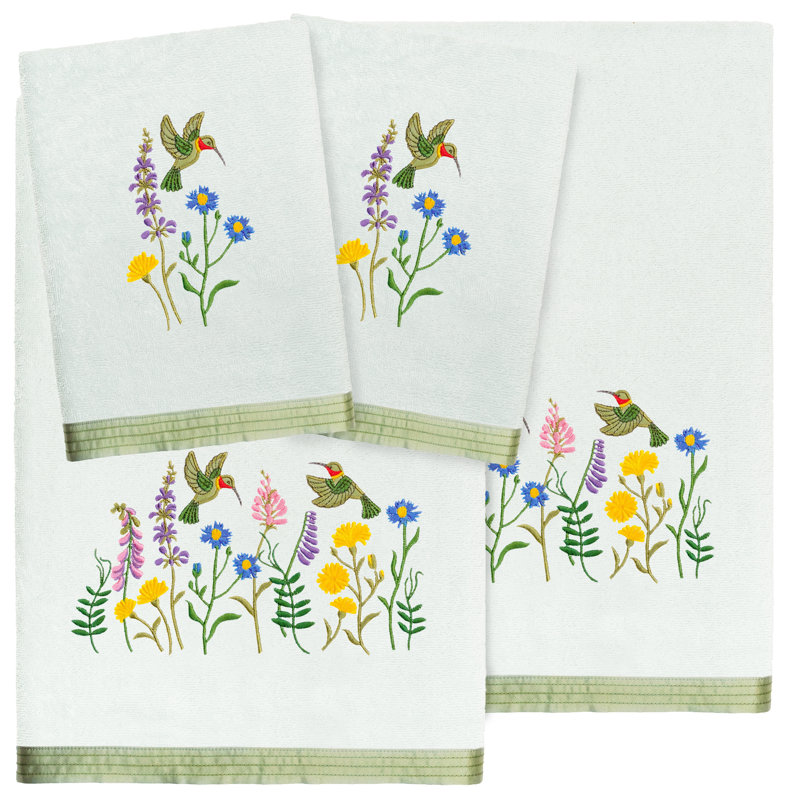 Linum Home Textiles 100% Turkish Cotton HADA 4PC Embellished Towel Set, Aqua