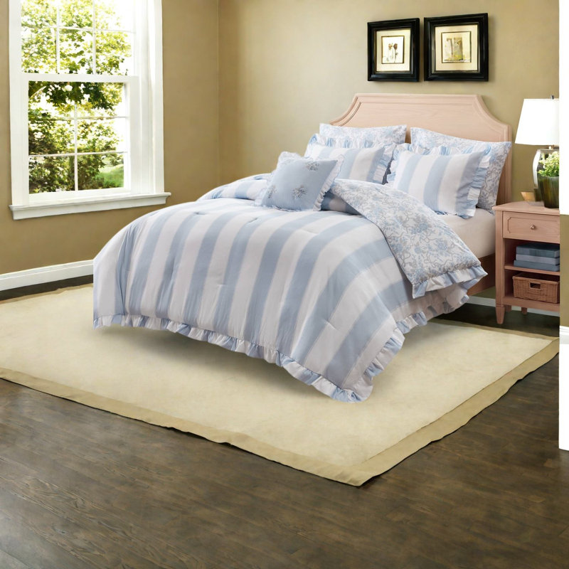Ensemble de literie bleu simple TG, ensemble d'édredon romantique en microfibre