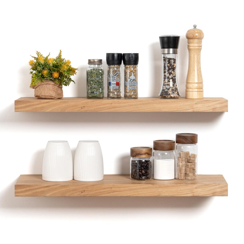 Desseray Set of 2 Reclaimed Elm Floating Shelves, Natural, 1.5" H x 24" W x 8" D