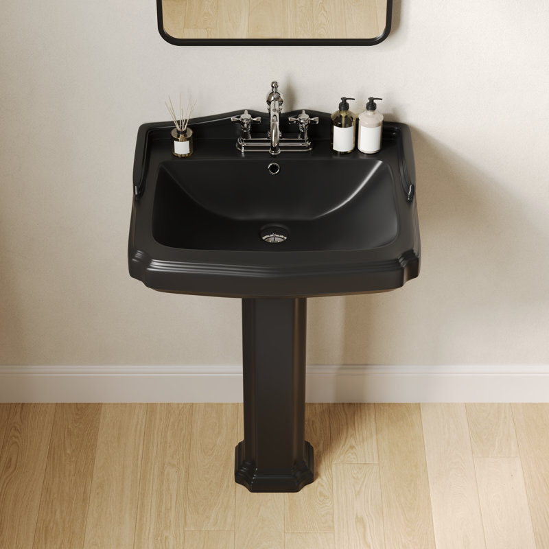 Dynasty 35.5" Tall Rectangular Vitreous China Pedestal Bathroom Sink with Overflow, Centerset Faucet, Matte Black