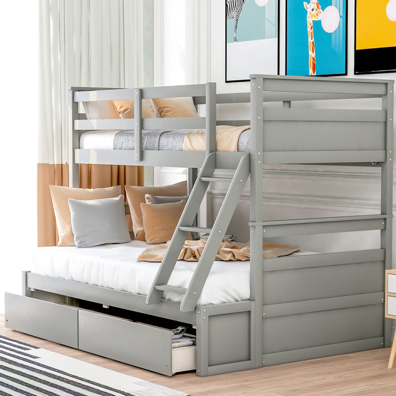 Lit superposé simple au-dessus d'un lit double en gris - offre un espace de couchage supplémentaire, gris: solution d'espace avec rangement
