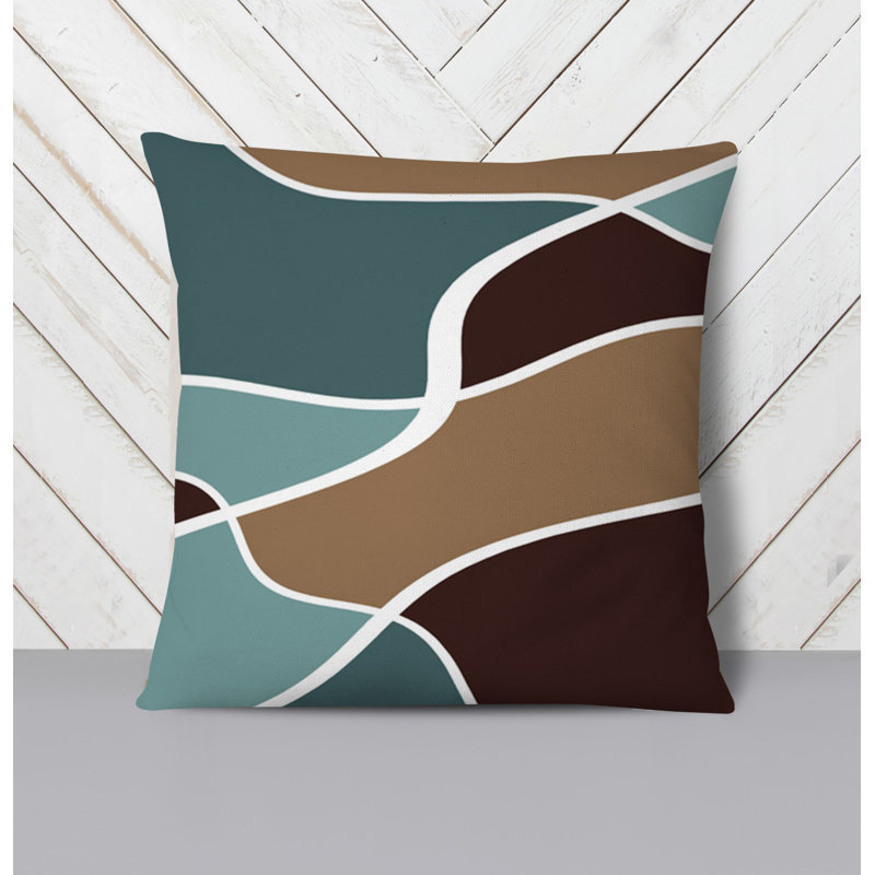 Throw Pillow With Insert, Blue/Brown Abstract 5, 18"H x 18"W
