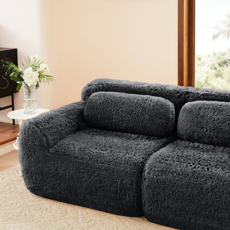 Canapé modulaire 3 places gris foncé avec revêtement en tissu, mousse haute résilience 32D, mobile, sans montage et base antidérapante pour salon et home cinéma.