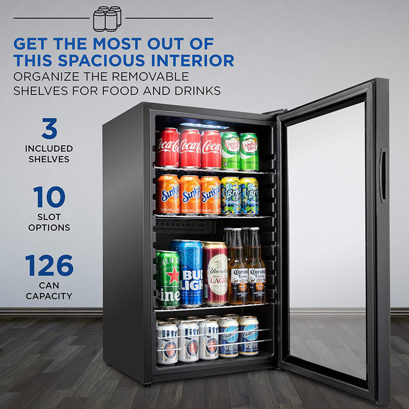 Compact Black Smart Beverage Cooler with Adjustable Shelves