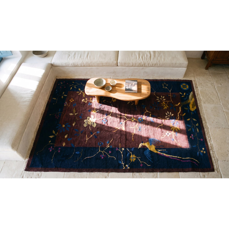 Bold Tree Bird Of Paradise Pattern Small Antique Chinese Deco Rug