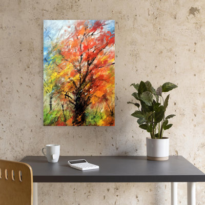 «Vibrant Autumn Tree», art abstrait de la forêt d'automne impressionniste