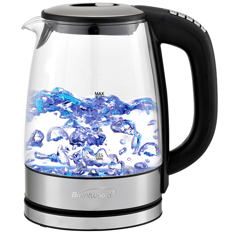 Brentwood 1.79-Qt Black Glass Electric Kettle with LED Light