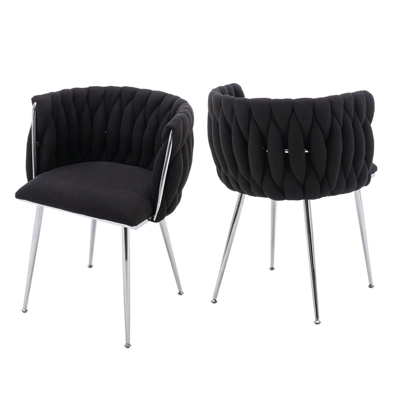 Uresti 17.75'' H Tufted Upholstered Metal Armchair, Black Polyester Blend, Silver