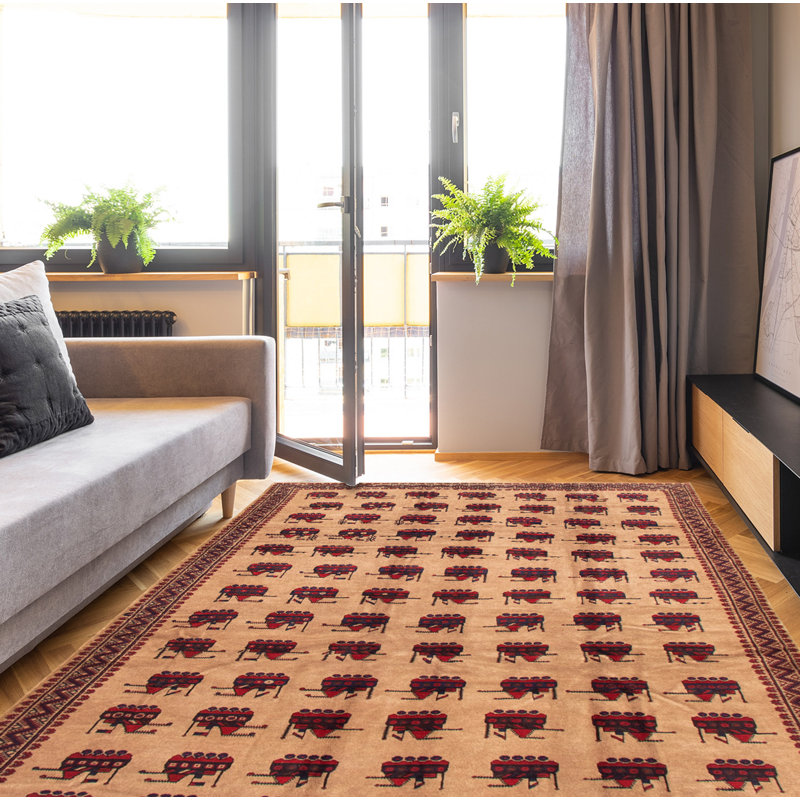 Tapis décoratif en laine de conception unique noué à la main New Age de 6 pi 7 po x 9 pi 3 po brun