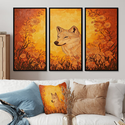 Blooming Wolf At Sunset I - Ensemble de décoration murale loup