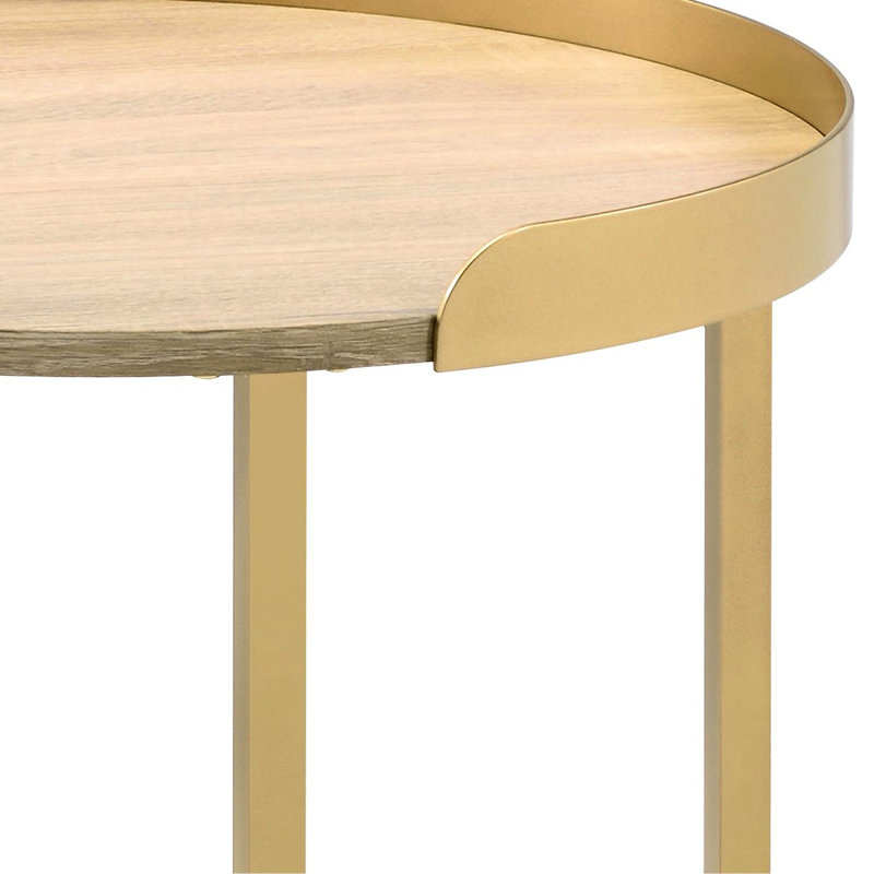 Table d'appoint à finition dorée avec plateau en bois synthétique et bois massif