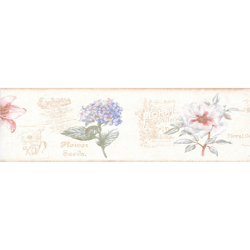 Bordure de papier peint Maryalice Flowers Script L 15 pi x l 7 po, Bleu