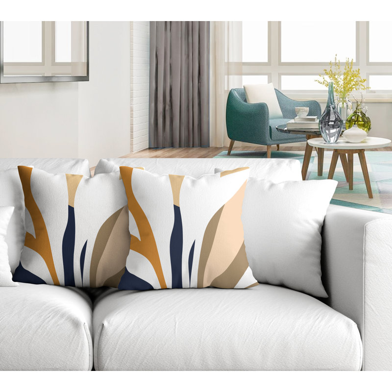 Jeté carré en polyester / mélange de polyester intérieur / extérieur, L 15 po x H 15 po, Orange / bleu marine / beige