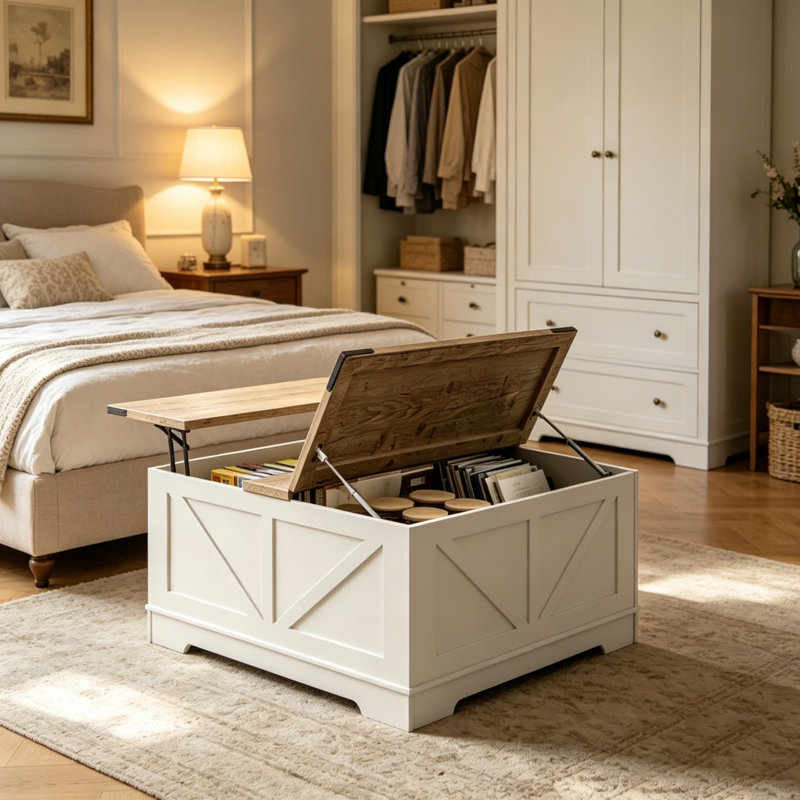 Table basse 17 po 17 po Farmhouse, Gris blanc
