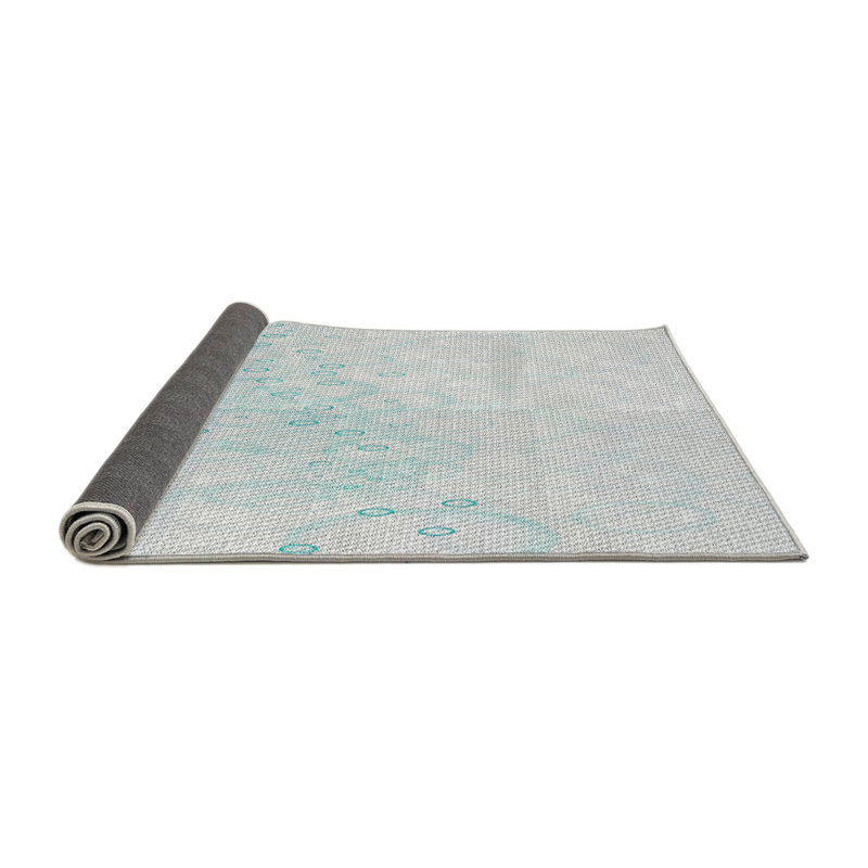 Tapis gris/bleu à motifs, Rond 7 pi