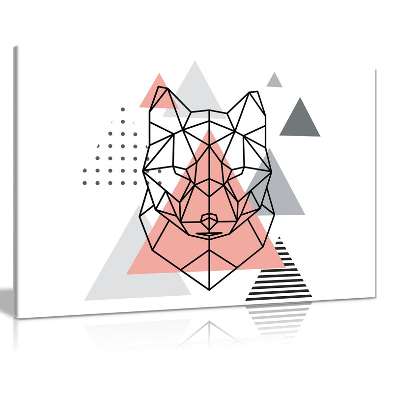 Scandi Scandinavian Wolf Head - Wrapped Canvas Print, 61cm H x 91cm W