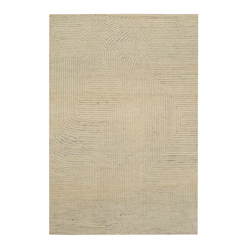 Tapis ivoire en laine noué à la main Celia Lila, Rectangle 9 pi x 12 pi