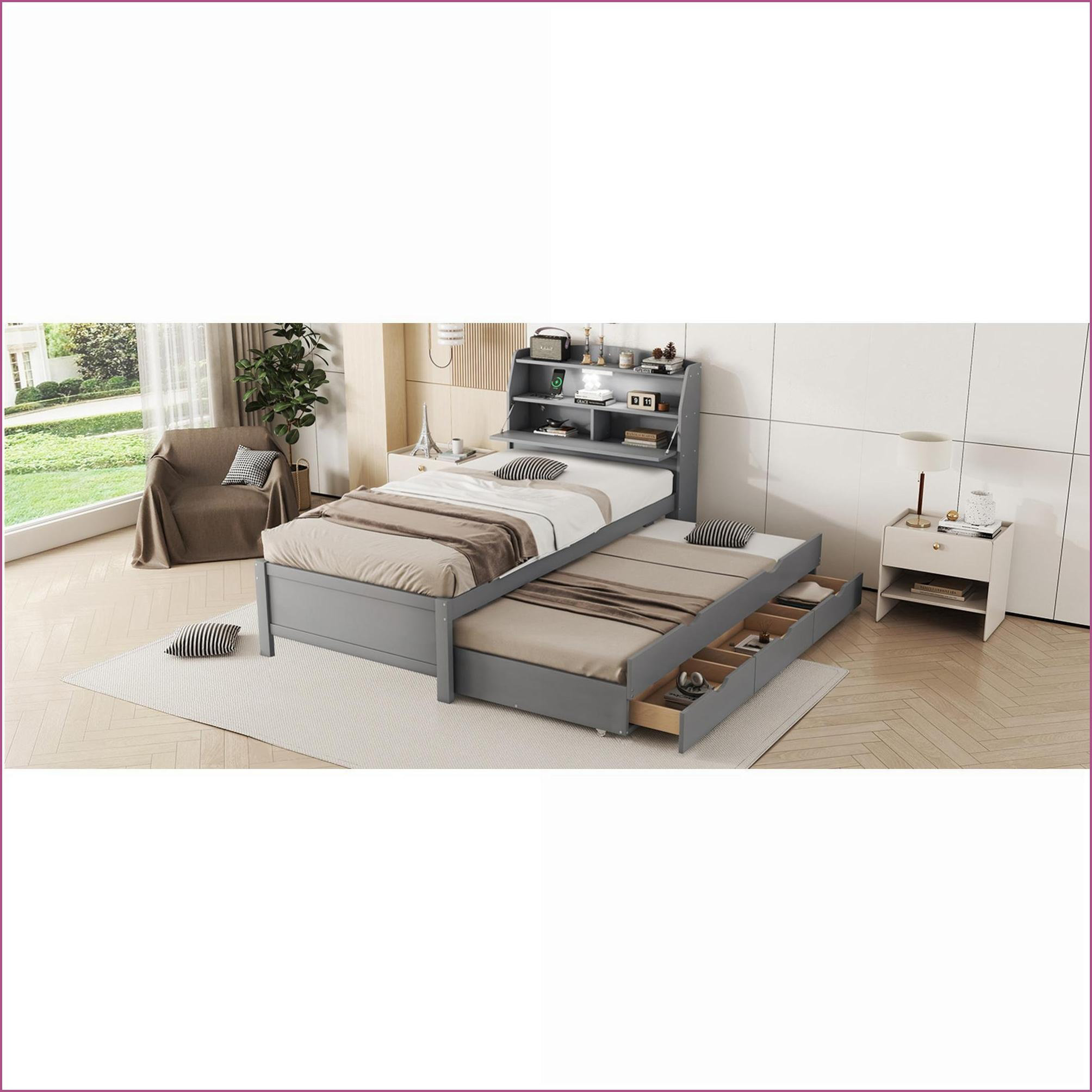 Ebern Designs Twin Size Wood Composite Platform Storage Bed with ...