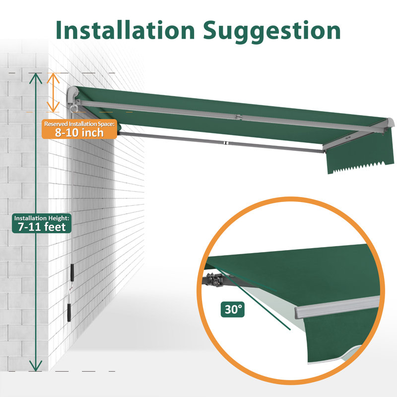 Patio Awning  Sunshade Canopy with Half-Cassette for Manual Retractable Awnings, Green