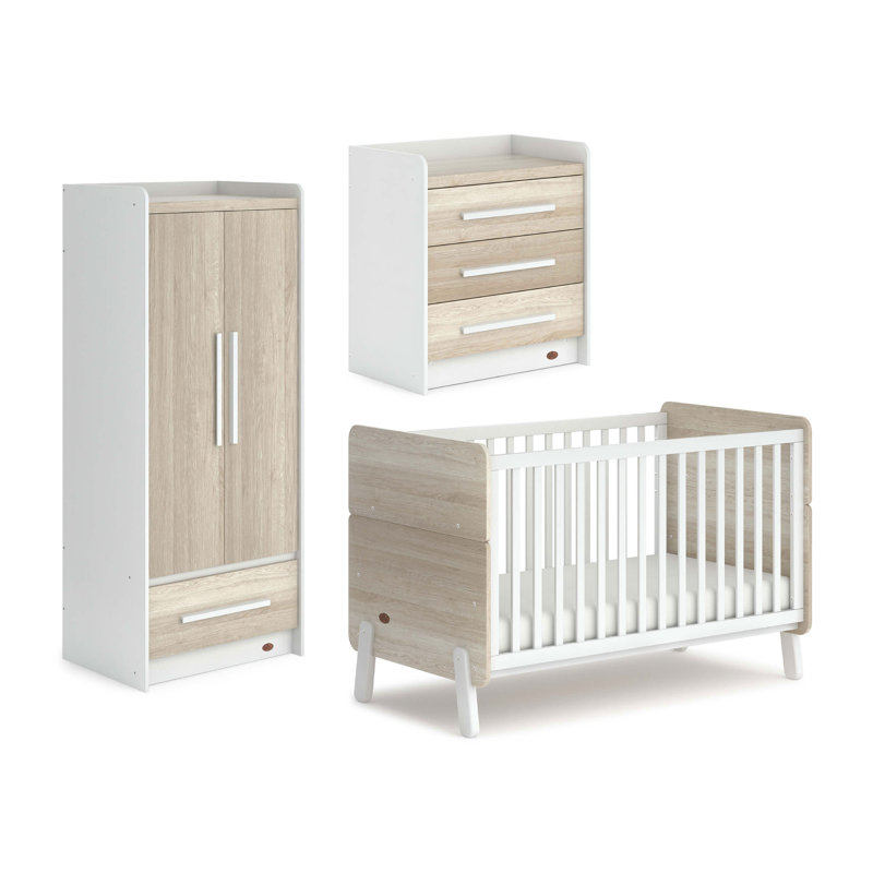 Natty Cot Bed 3-Piece Nursery Furniture Set, White/Oak