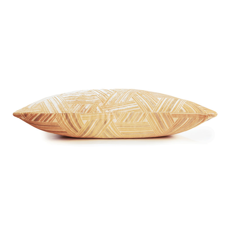 Entwined Square Velvet Pillow Cover & Insert, Gold Beige, 18" x 18"