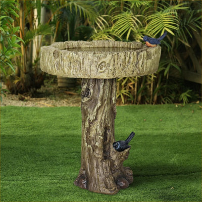 Bains d'oiseaux | Bain d'oiseaux pour l'extérieur en béton armé 24,4 po pour terrasse de jardin | Ciment béton | Piédestal à un niveau