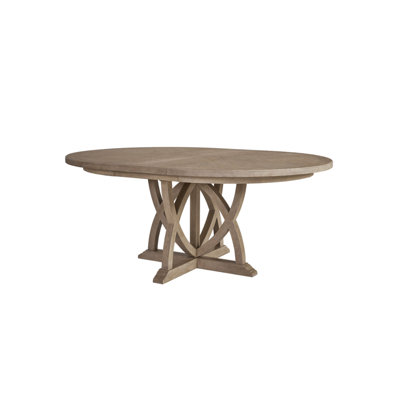 Round Dining Table 54" Diameter x 31.75" H Solid Wood and MDF 1 Piece Dining Table Sand Mindi Veneer 18" Extension Leaf