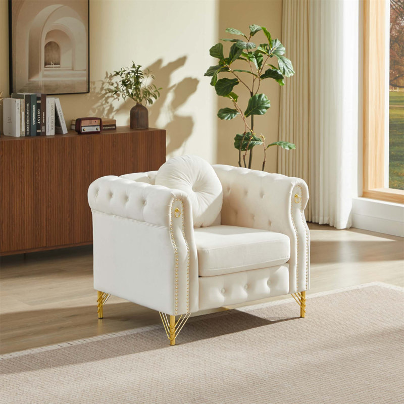 Luxueux canapé Chesterfield en velours avec boutons capitonnés, clous en cuivre et pieds en métal, avec une boucle pour suspendre des ornements