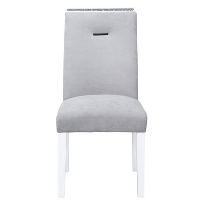 Ensemble de 2 chaises de salle à manger grises et blanches de style contemporain avec siège rembourré en velours et dossier à lattes, blanc gris, bois d'hévéa massif, profondeur 19,54 po x largeur 26,47 po, hauteur 38,18 po, gris 2 / blanc, tissu