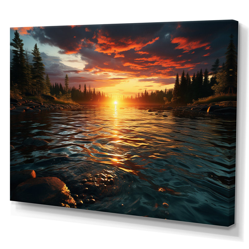 Coucher de soleil sur les eaux scintillantes, H 30 po x l 40 po x P 1,5 po, Toile tendue