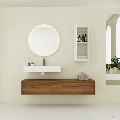 Meuble-lavabo mural 60 po avec lavabo en résine et armoire d'appoint 60 po, tiroir à fermeture en douceur, fixation à flotteur