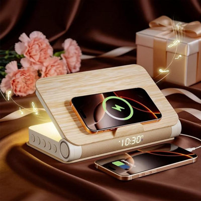 Réveil-matin Sunrise avec lampe de livre, chargeur sans fil, haut-parleur Bluetooth, lumière de réveil pour dormeurs lourds