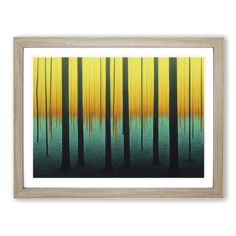 Blissful Abstract Forest - Single Picture Frame Print, 46cm H x 64cm W x 2cm D, Oak
