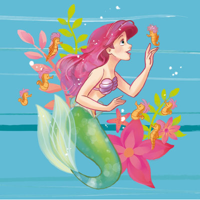 Ariel the Little Mermaid and friends non-woven 8.2cm x 8.2cm Low-Gloss Wallpaper Roll