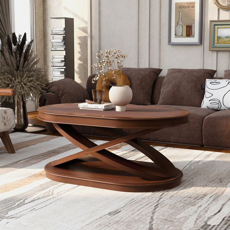 Table basse ovale en bois de 44 pouces avec base en forme de X, table de cocktail avec rangement ouvert, table de centre de canapé pour le salon