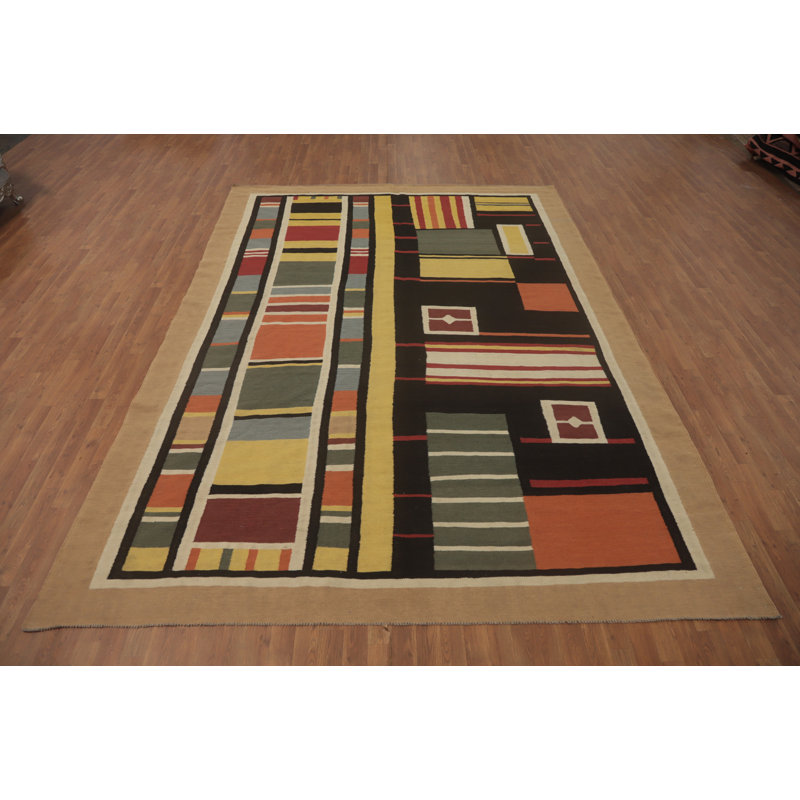 Tapis oriental multicolore à motif géométrique kilim 9 x 12