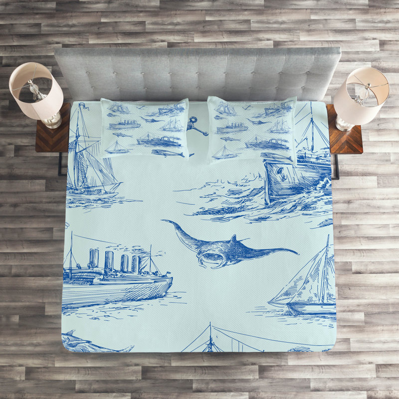 Coastal Polyester Coverlet, King Bedspread + 2 Shams