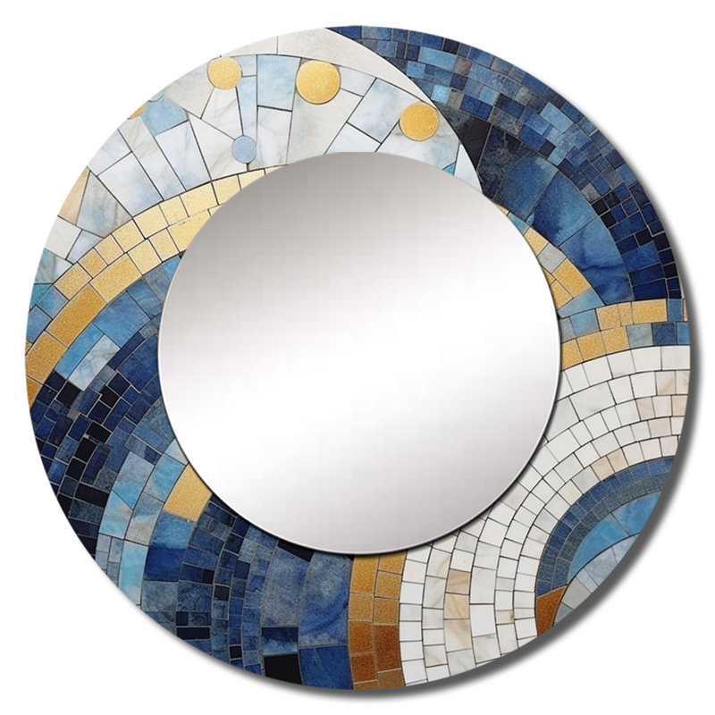 Or, construction de royaumes bleus III - miroir mural décoratif formes abstraites, grand miroir bleu, impression d'art en métal