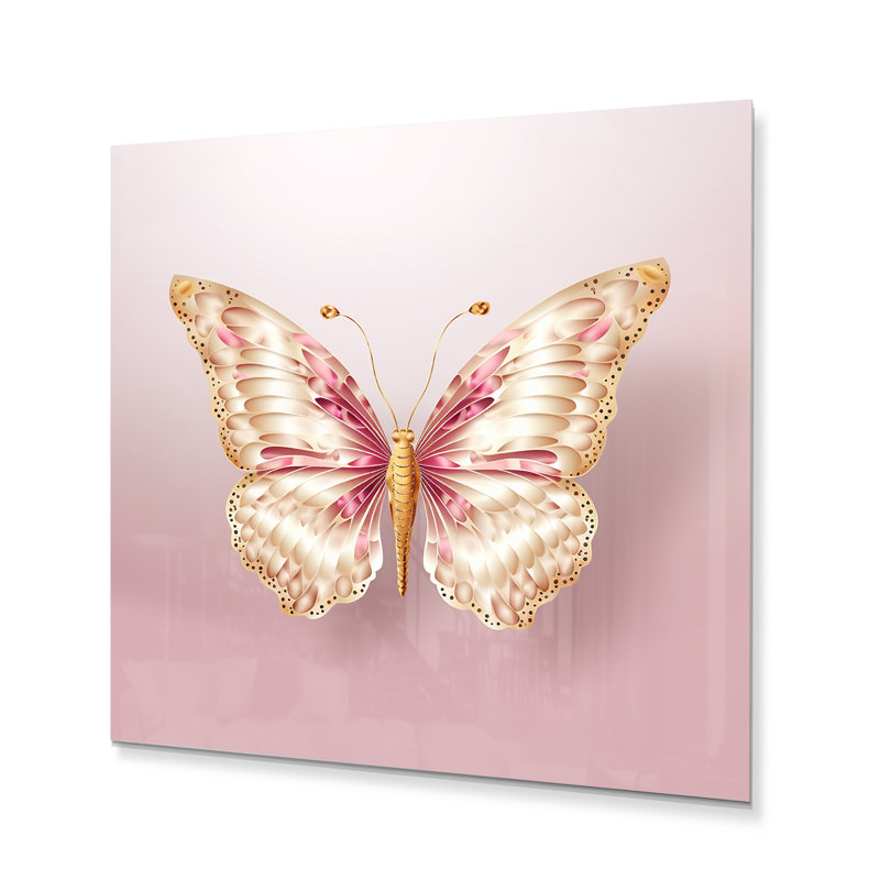Décoration murale en métal rose et papillon doré I - animaux, H 16 po x l 16 po x P 1 po