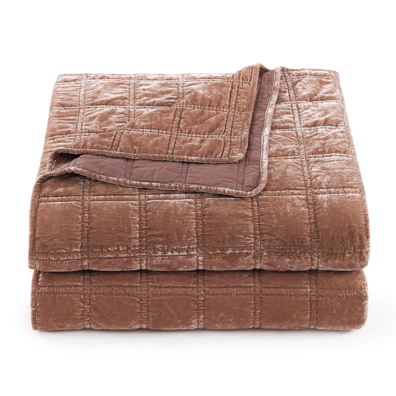 Stella Faux Silk Double Box Stitch Classic Chic Casual Modern Rustic Quilt Set, King Quilt + 2 King Pillowcases, Dusty Rose