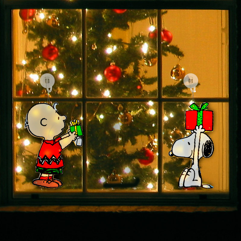 Décoration pour fenêtre de Noël 12 po Peanuts 2 PC PreLit à DEL Snoopy et Charlie Brown