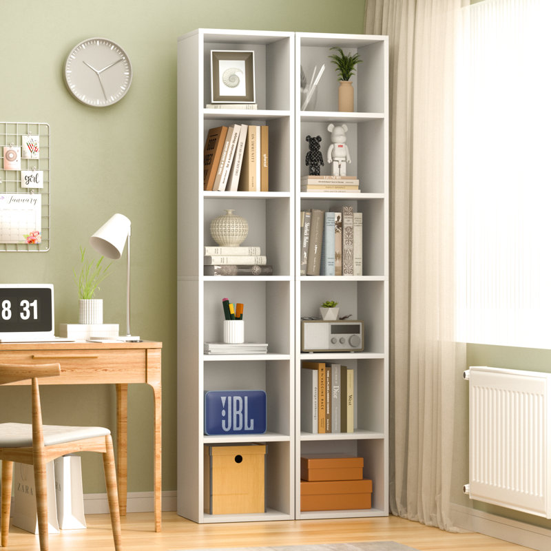 Imron Narrow Bookcase, Tall Corner Bookshelf for Bedroom, Living Room, Study, (6 Shelves) 71.5" H x 11.8" W x 9.3" D, White