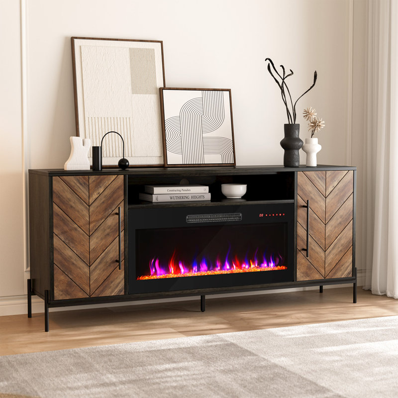  Carina 68'' Media Console TV Stand,Entertainment Stand W/ Storage Credenza with Electric Fireplace Included