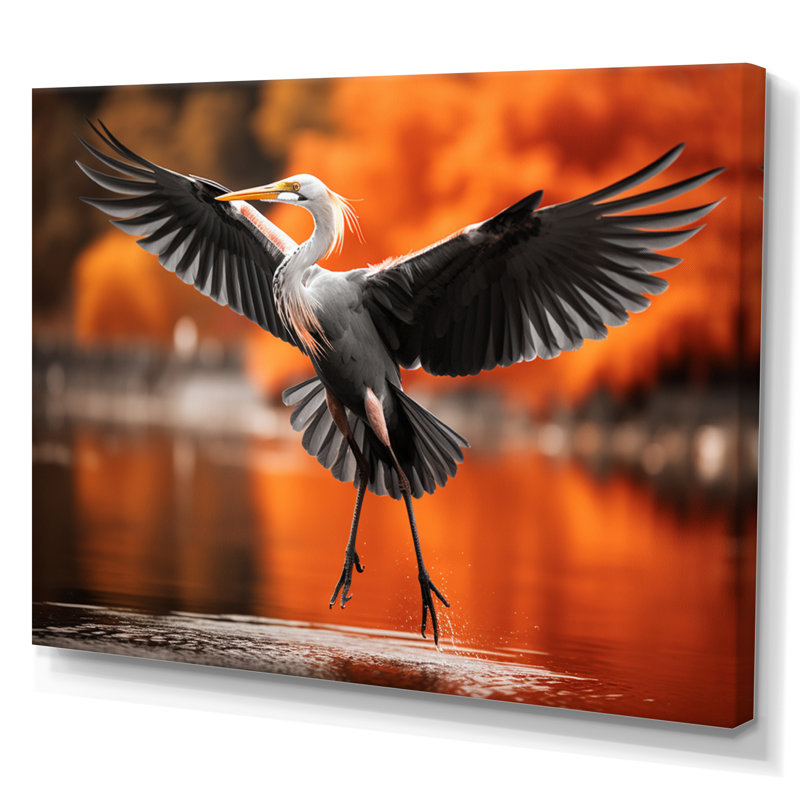 Orange Grey Heron Graceful Heron In Autumn I - Animals Canvas Prints, H 24 po x l 32 po x P 1 po, Toile tendue