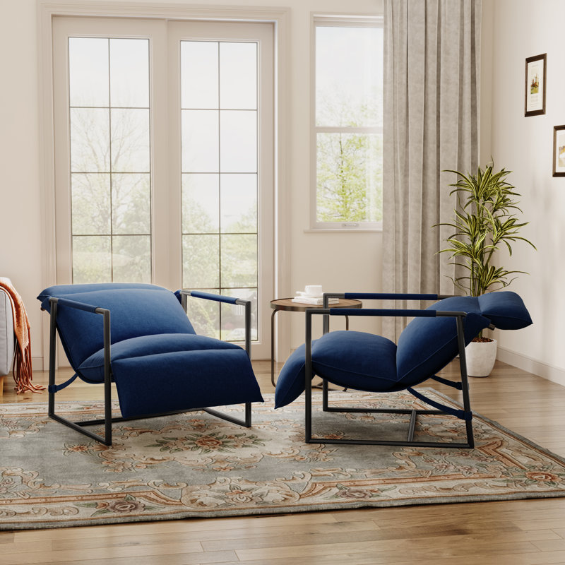 Chaise d'appoint rembourrée avec cadre en métal et mélange de polyester bleu, Mélange de polyester bleu