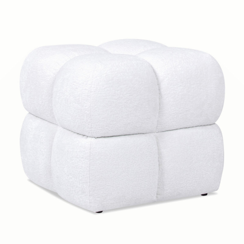 Annelynn 21" Oversized Square Tufted Pouf Ottoman, Almond White Chenille