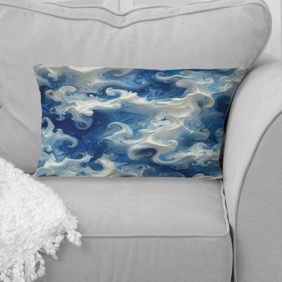 Blue White Abstract Fuild Ocean - Abstract Pillow