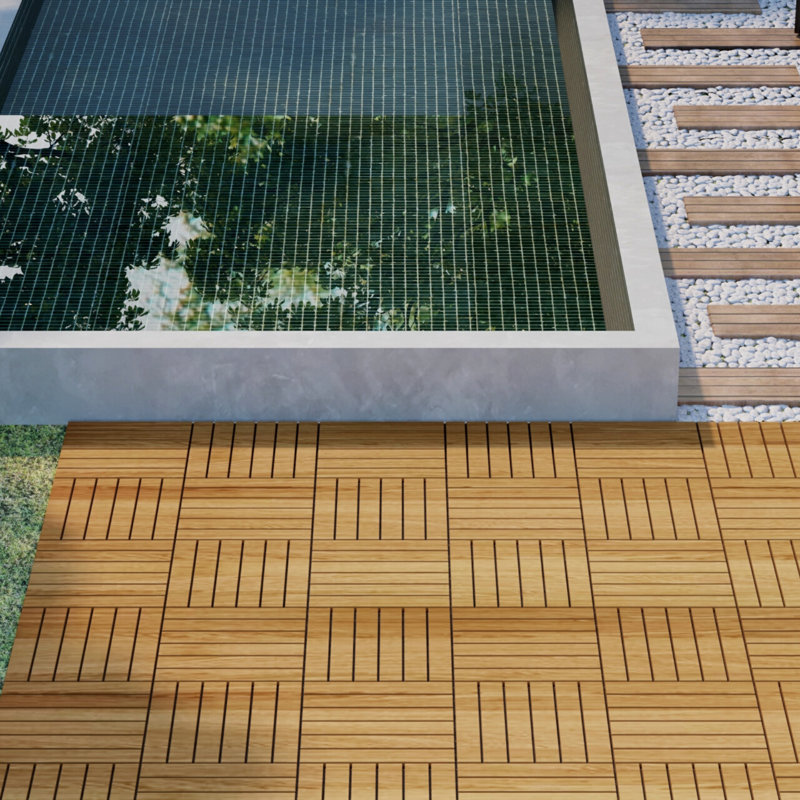 20 PCS Interlocking Deck Tiles Striped Pattern, Natural