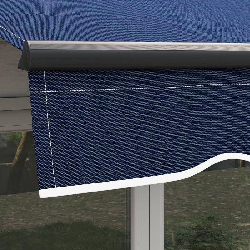Auvent de patio rétractable 10 pi x 8 pi avec pare-soleil manuel. Matériau de 280 g / m², structure en aluminium robuste. Bleu pour terrasse, balcon, contrôle de cour. Fabrication.