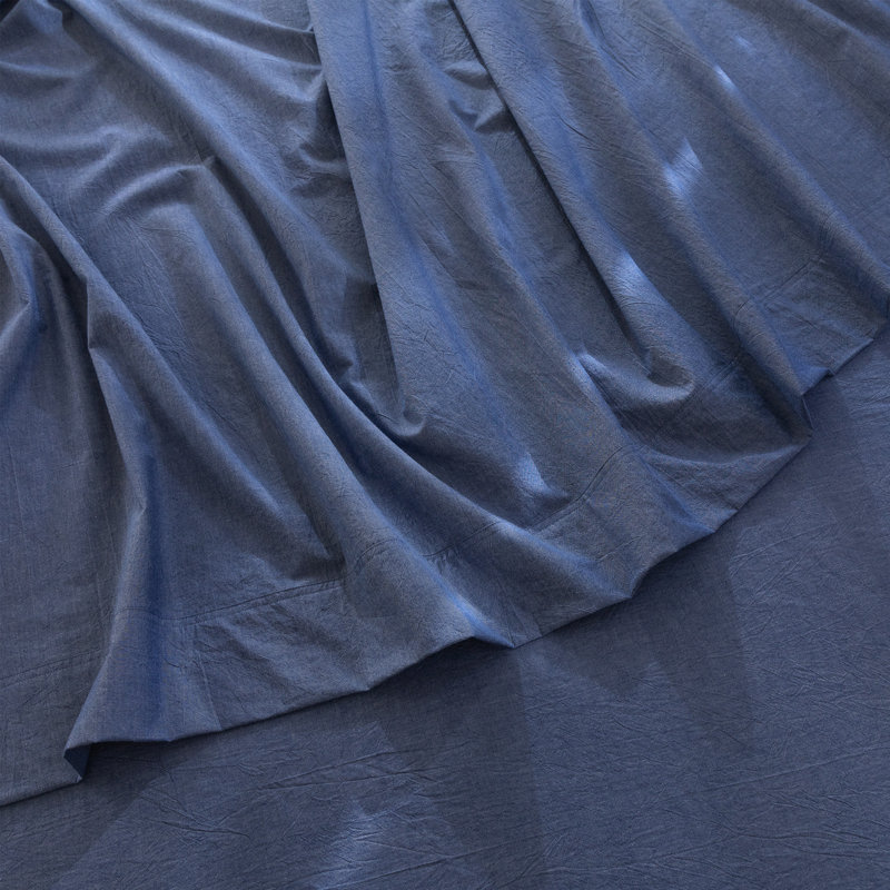 Drap plat 100% coton lavé MooMee, Bleu denim, Drap plat grand